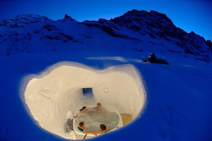 Snow domes on the slope high above the Zermatt valley.